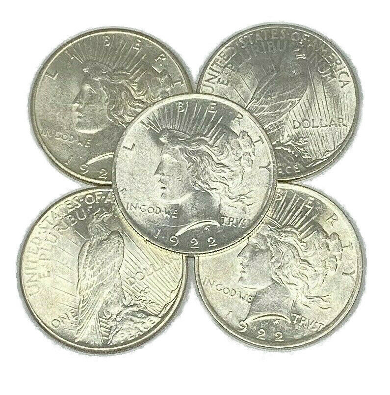 Lot Of 5 1922-1925 Peace Silver Dollars - Au To Choice Almost Uncirculated Mixed