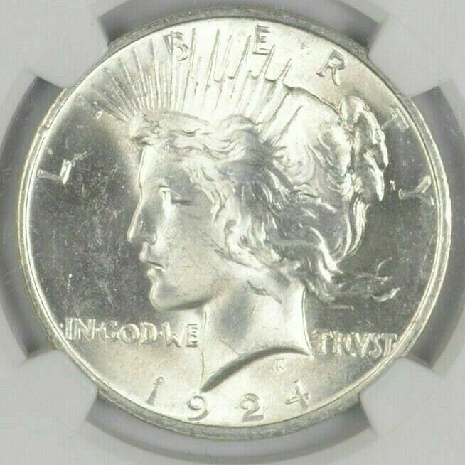 (1) Bu $1 1924 Peace Silver Dollar Dripping With Luster Unc Ms 90% Bulk & Save