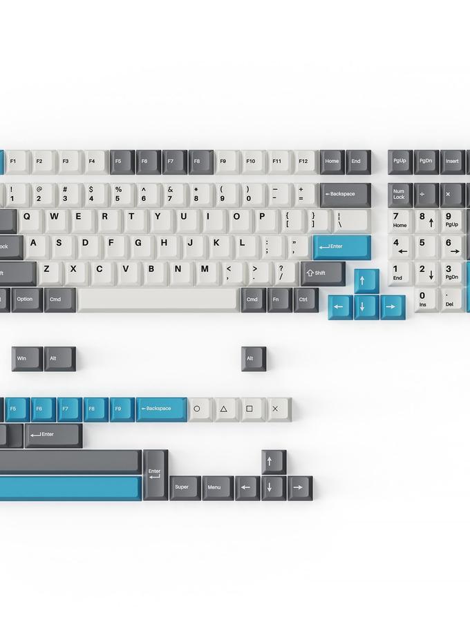 Cherry Profile Double - Shot PBT Full Set Keycaps - Grey, White, and Blue Best Price