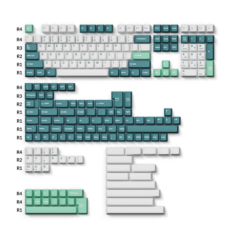 Cherry Profile Double - Shot PBT Full Set Keycaps - White Mint Same Day Delivery