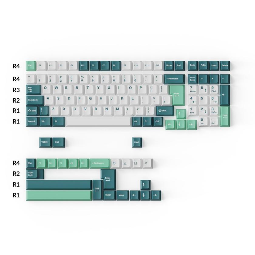 Cherry Profile Double - Shot PBT Full Set Keycaps - White Mint Same Day Delivery