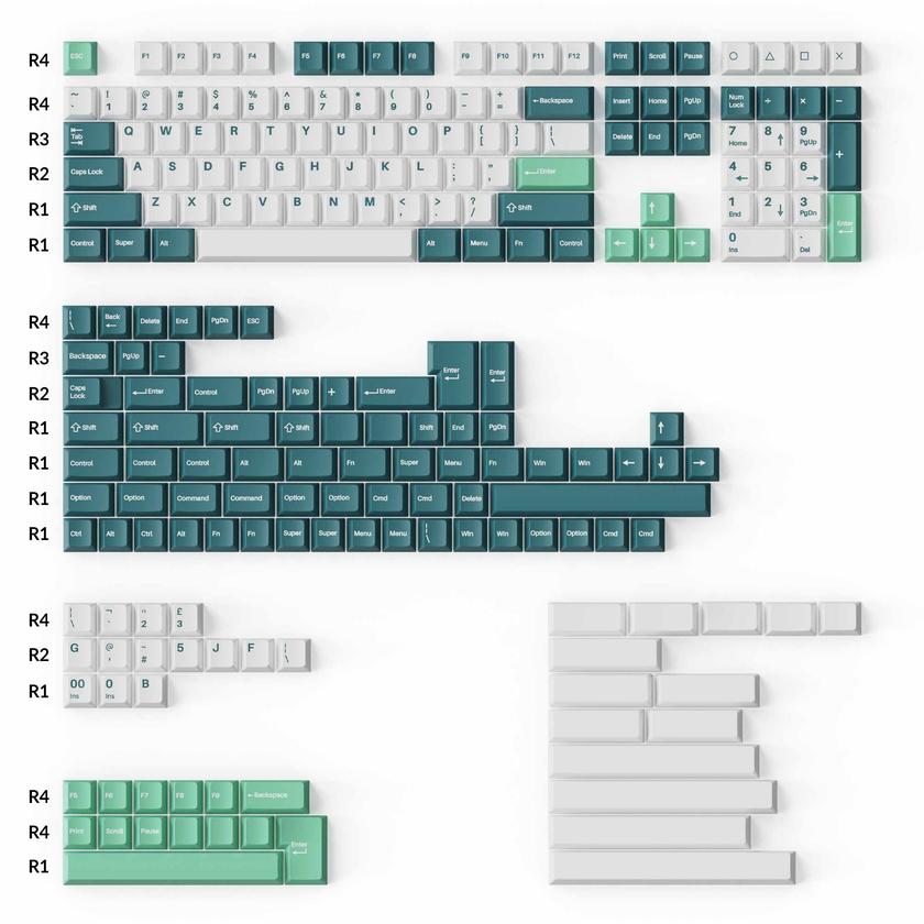 Cherry Profile Double - Shot PBT Full Set Keycaps - White Mint Same Day Delivery