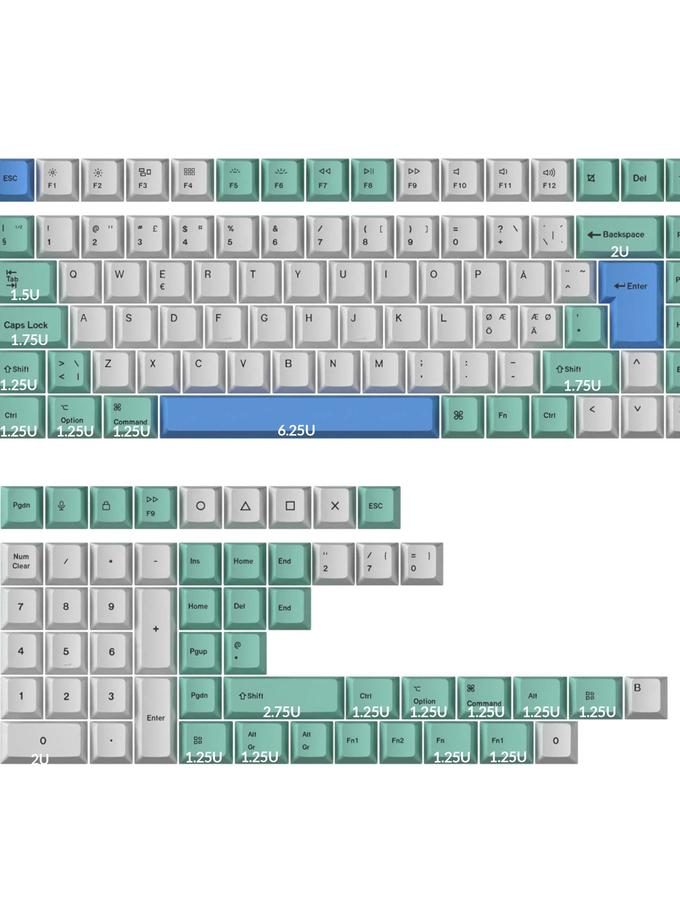 ISO Cherry Profile Dye-Sub PBT Full Set Keycap Set - Iceberg New Arrival