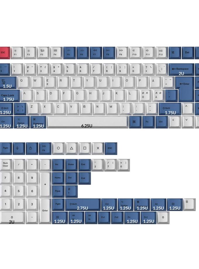 ISO Cherry Profile Dye-Sub PBT Full Set Keycap Set - Modern Blue For Sale