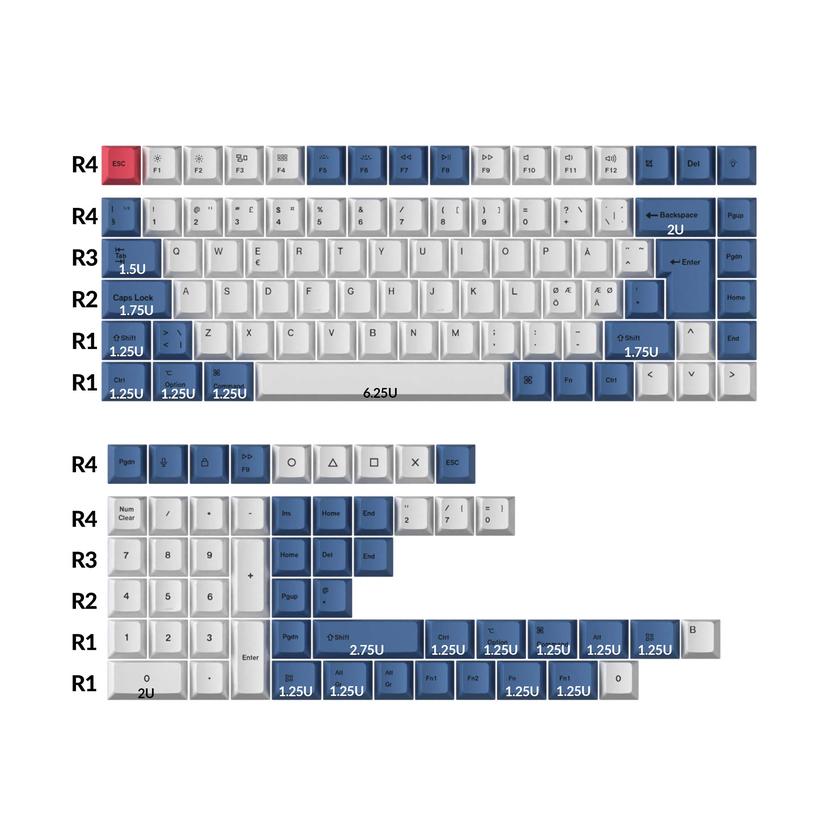 ISO Cherry Profile Dye-Sub PBT Full Set Keycap Set - Modern Blue For Sale